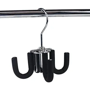 Huji 4 Hooks Swivel Belt Hanger Tie Scarves Necklace Purse Rack Clothes Organizer Closet Storage (2, Black Swivel Belt Hanger)