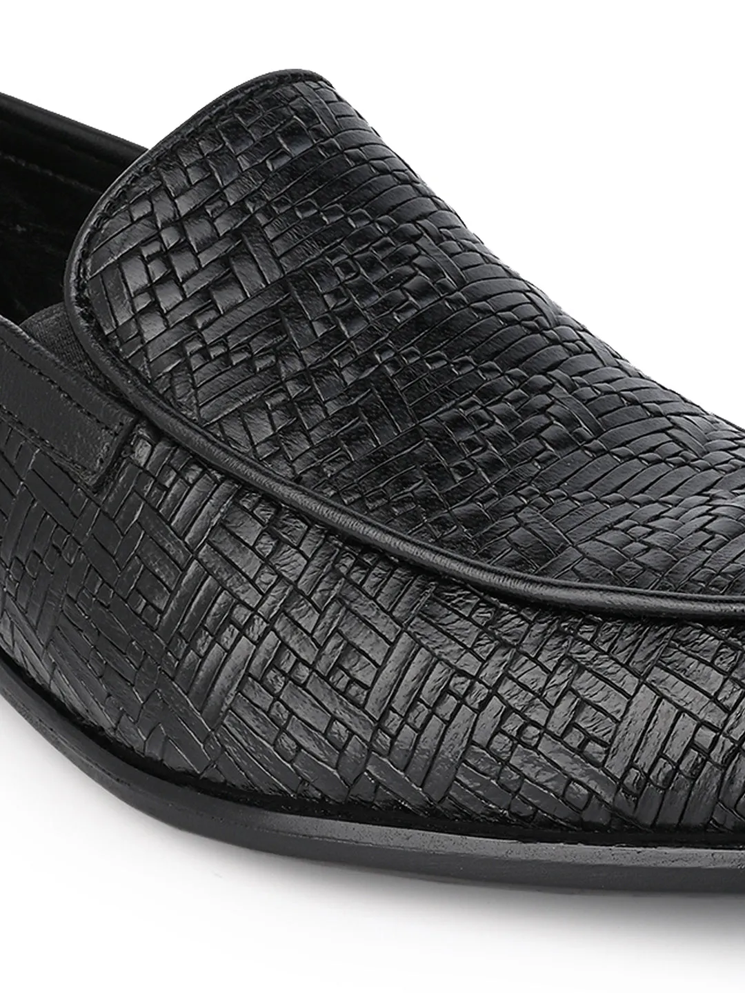 Hydes N Hues Men Black Leather Formal Slip-Ons
