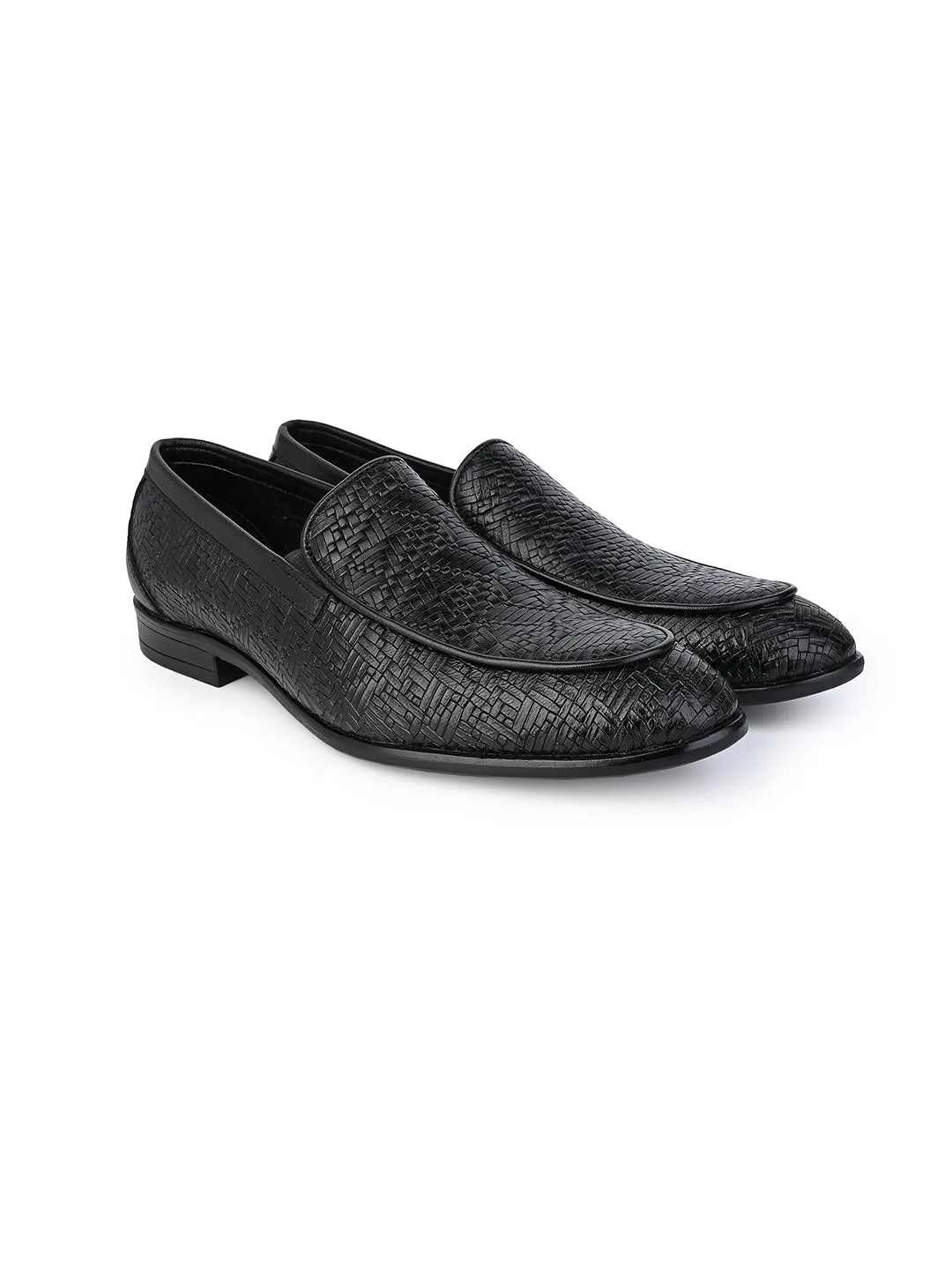 Hydes N Hues Men Black Leather Formal Slip-Ons