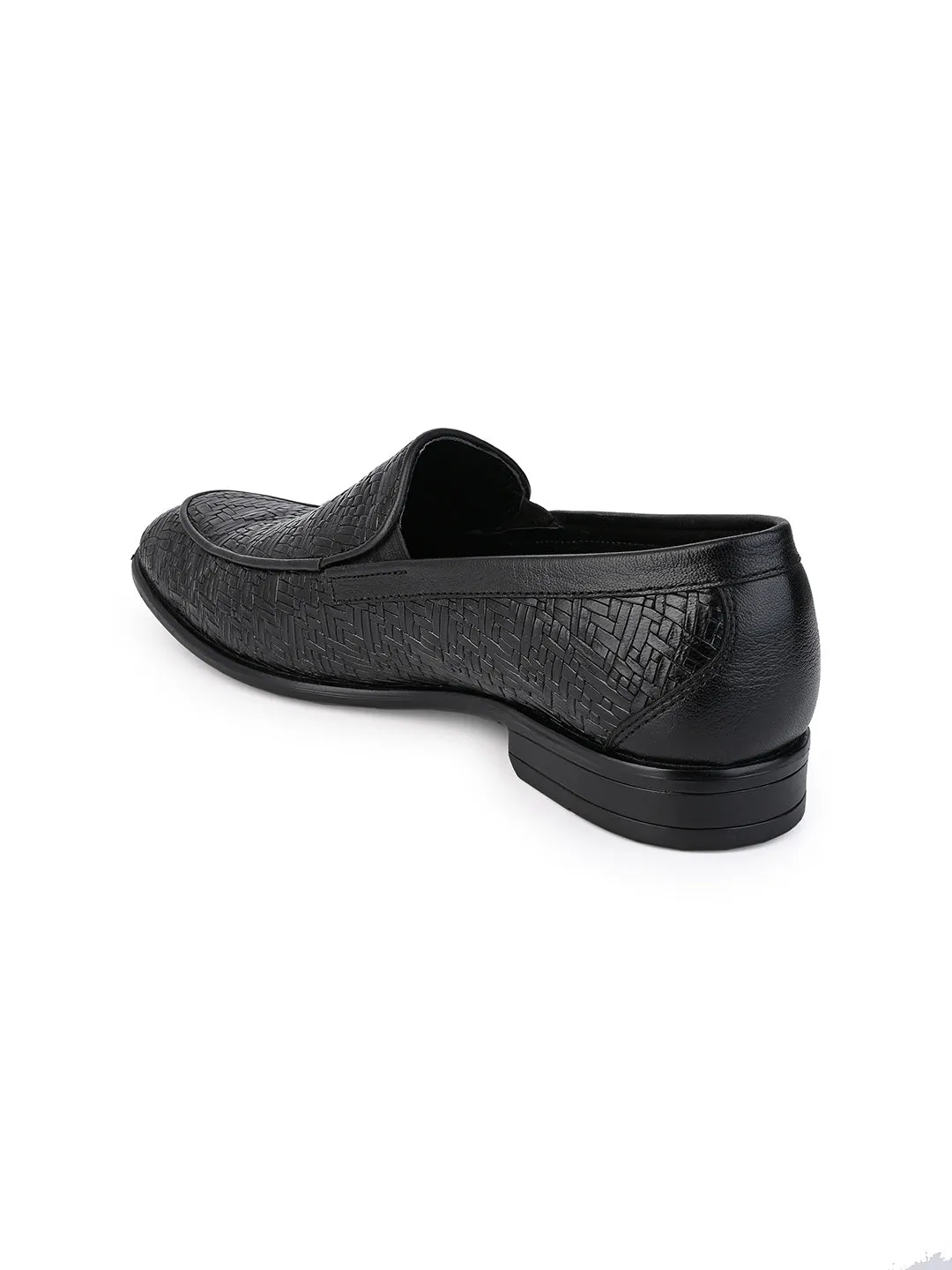 Hydes N Hues Men Black Leather Formal Slip-Ons
