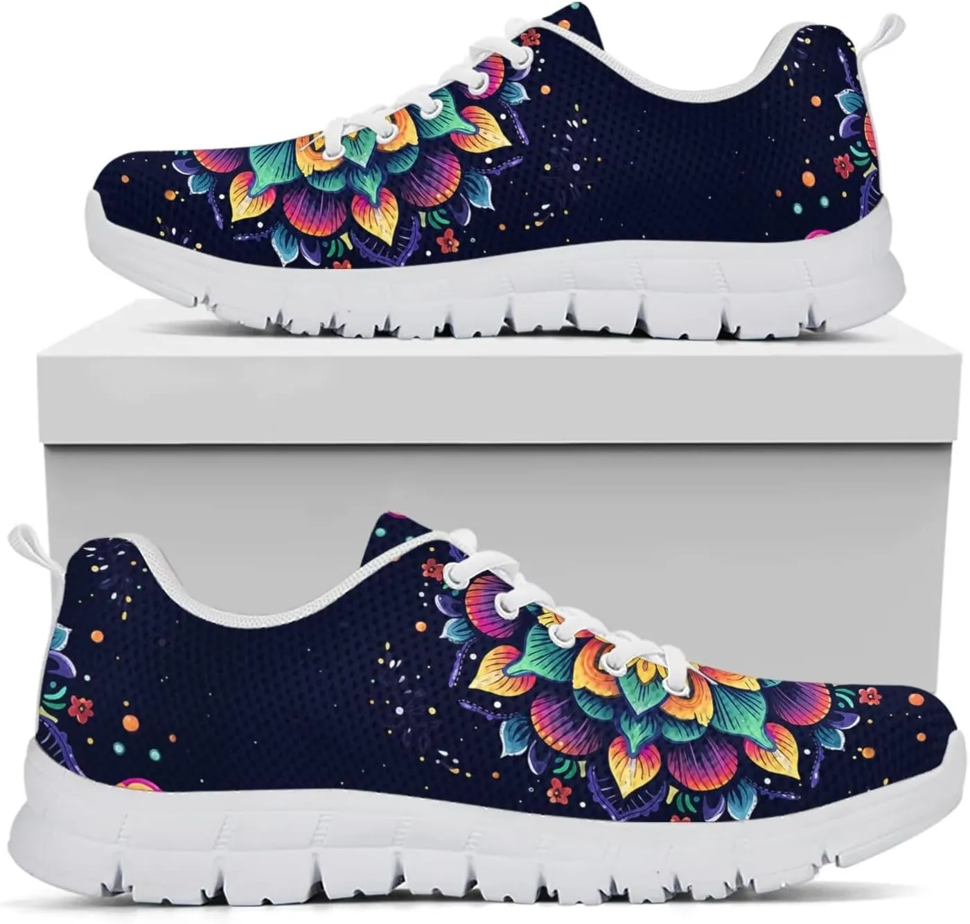 Jeiento Women Trainers Boho Mandala Walking Shoes Fashion Mesh Gym Sports Shoes Sneakers for Women