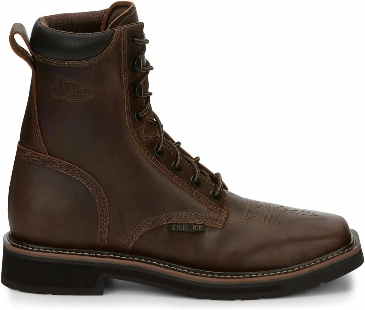 Justin Men's Pulley 8" Steel Toe Work Boot, Aged Bark - 13 D