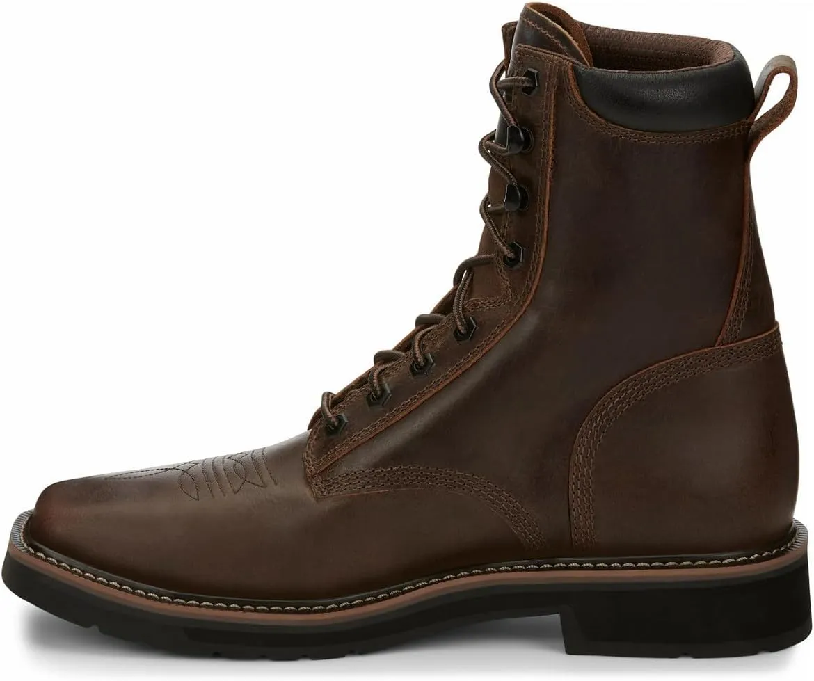 Justin Men's Pulley 8" Steel Toe Work Boot, Aged Bark - 13 D