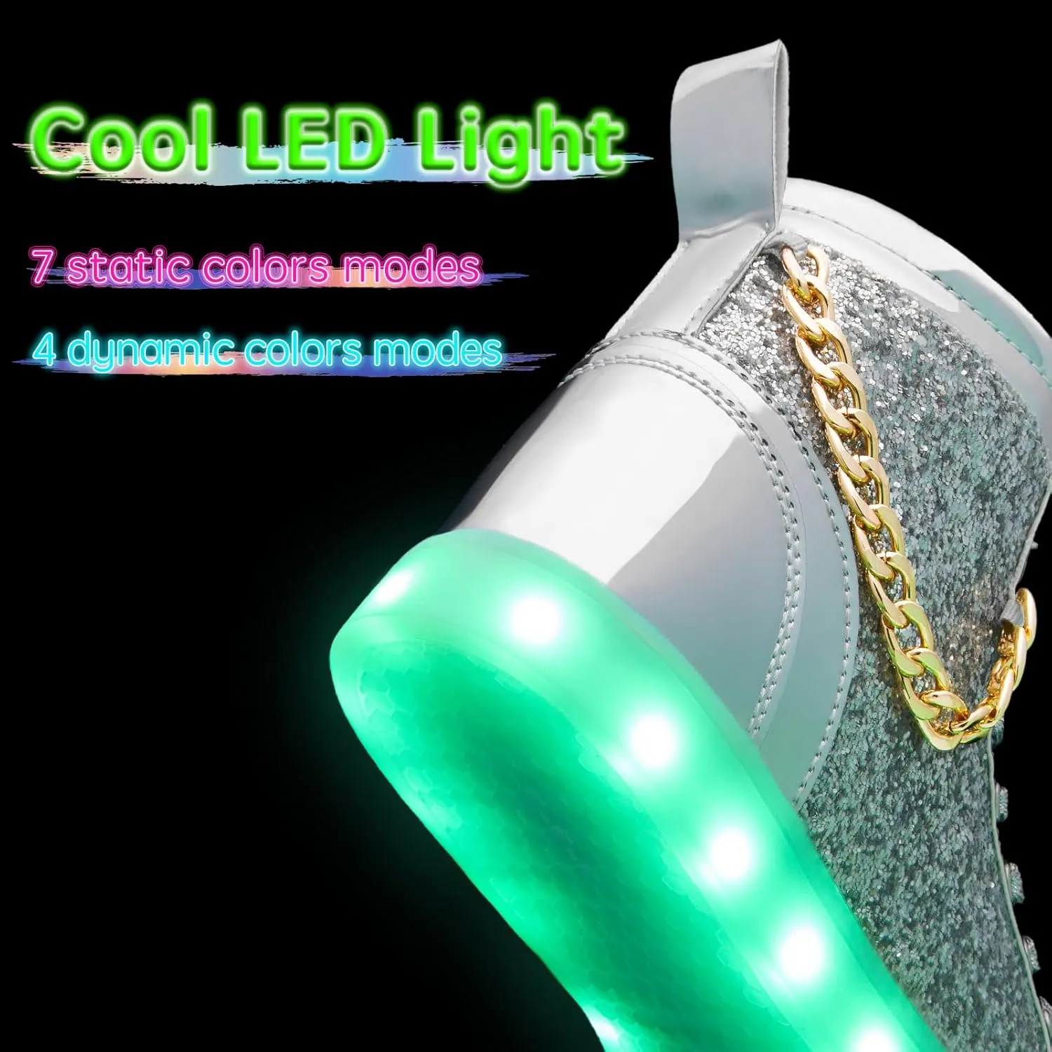 Light Up Shoes Women Men, USB Charging LED Glitter Chain Sneakers High Top Couple Dancing Shoes Halloween Glowing Flashing Luminous Trainers