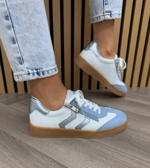 Marco Tozzi Gum Sole Trainer With Metallic Inserts 23739 - White/LT Blue (M31)