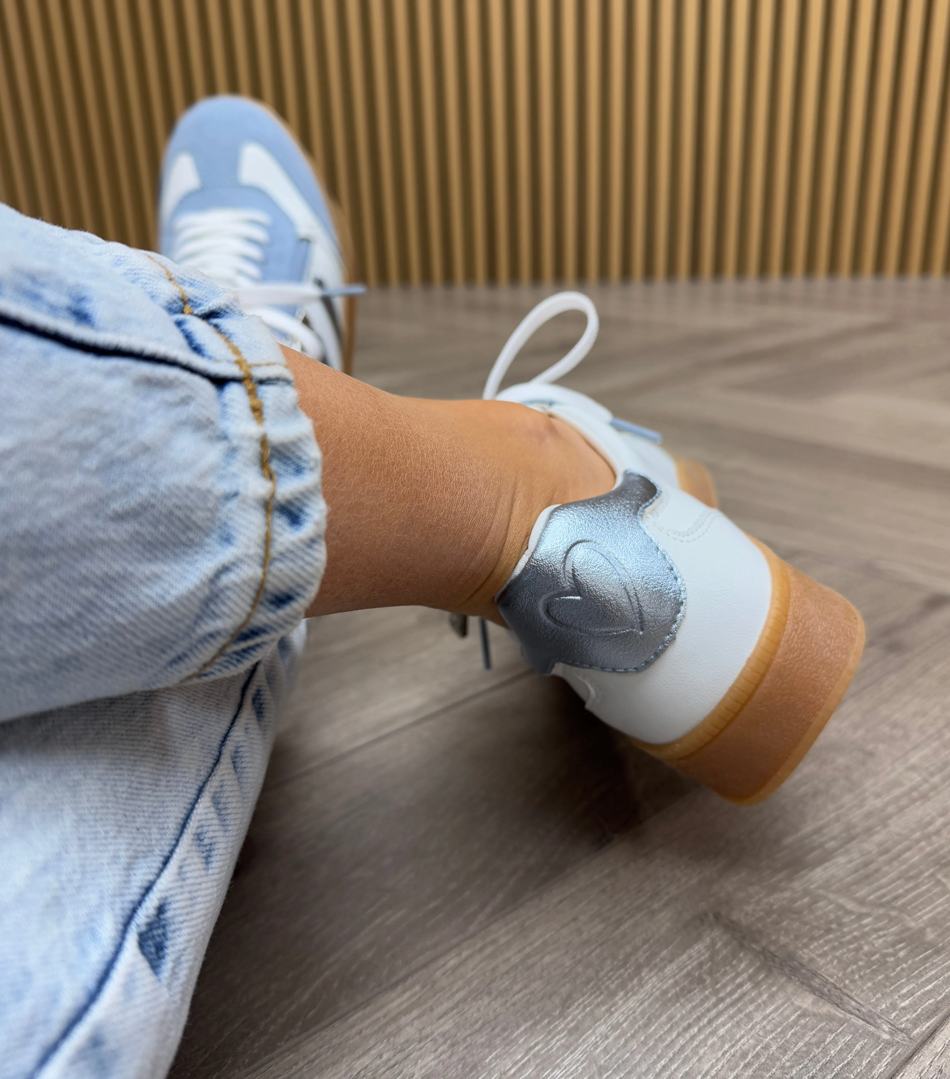 Marco Tozzi Gum Sole Trainer With Metallic Inserts 23739 - White/LT Blue (M31)
