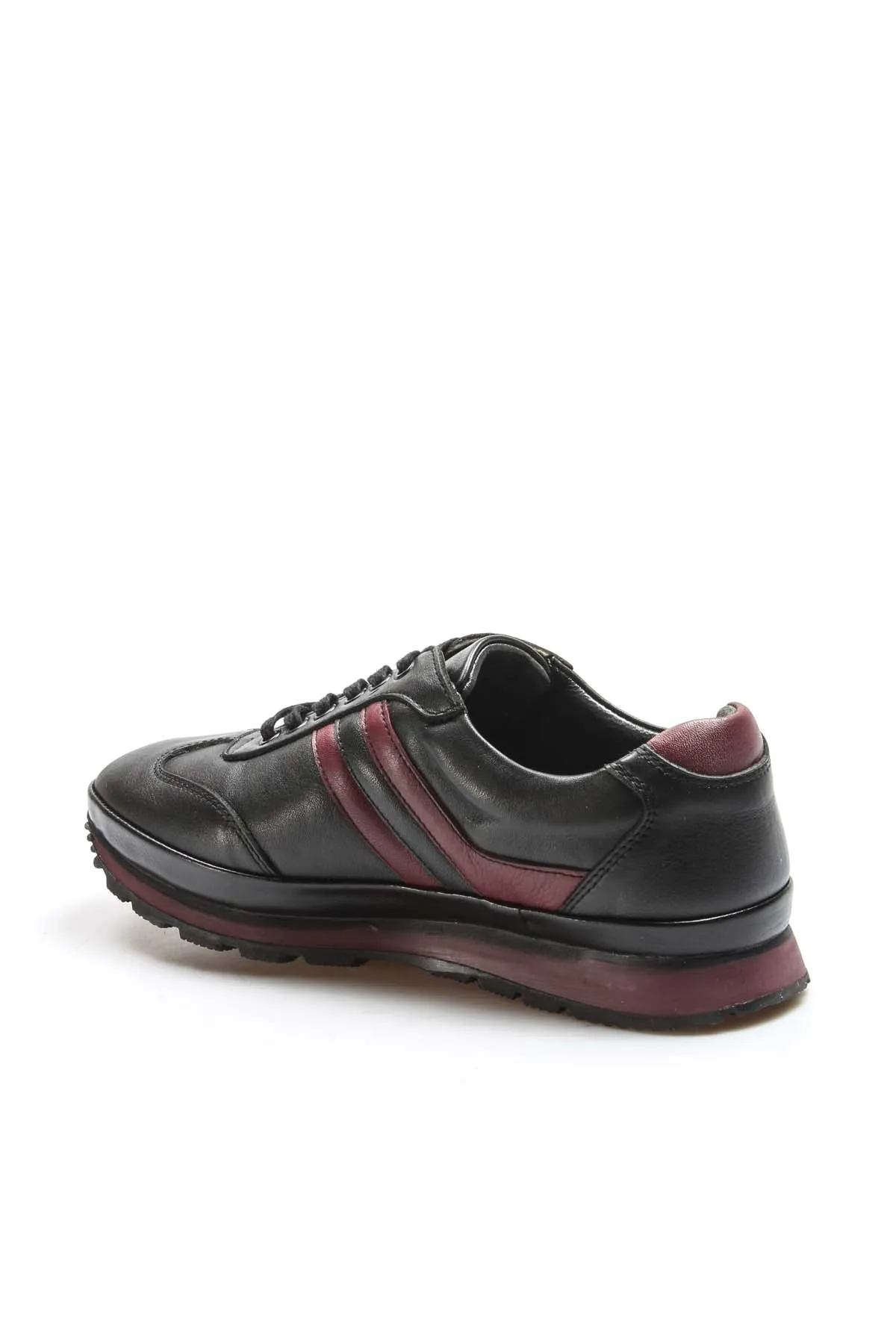 Men's Black and Burgundy Leather Sneakers - Wessi