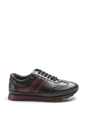 Men's Black and Burgundy Leather Sneakers - Wessi