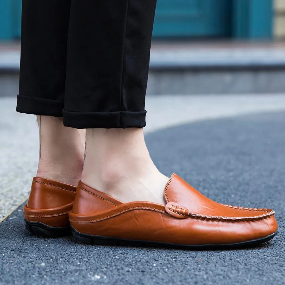 Men's Lightweight Casual Genuine Leather Slip On Soft Driving Walking Shoes Penny Loafer Flats Shoes