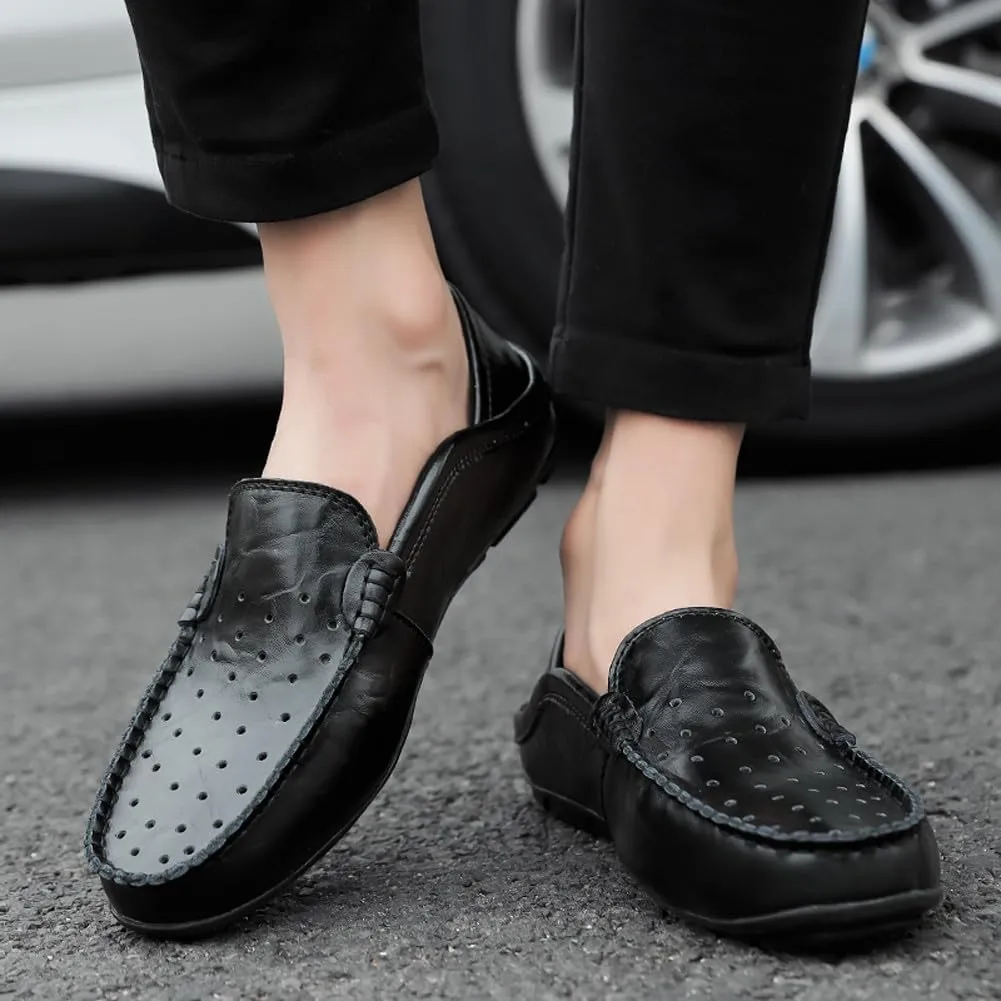 Men's Lightweight Casual Genuine Leather Slip On Soft Driving Walking Shoes Penny Loafer Flats Shoes