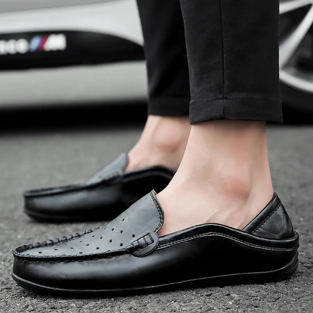 Men's Lightweight Casual Genuine Leather Slip On Soft Driving Walking Shoes Penny Loafer Flats Shoes