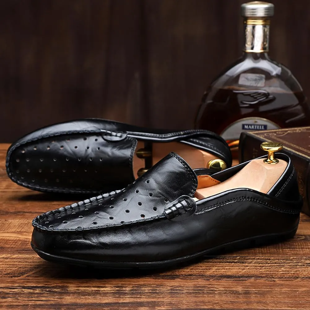 Men's Lightweight Casual Genuine Leather Slip On Soft Driving Walking Shoes Penny Loafer Flats Shoes
