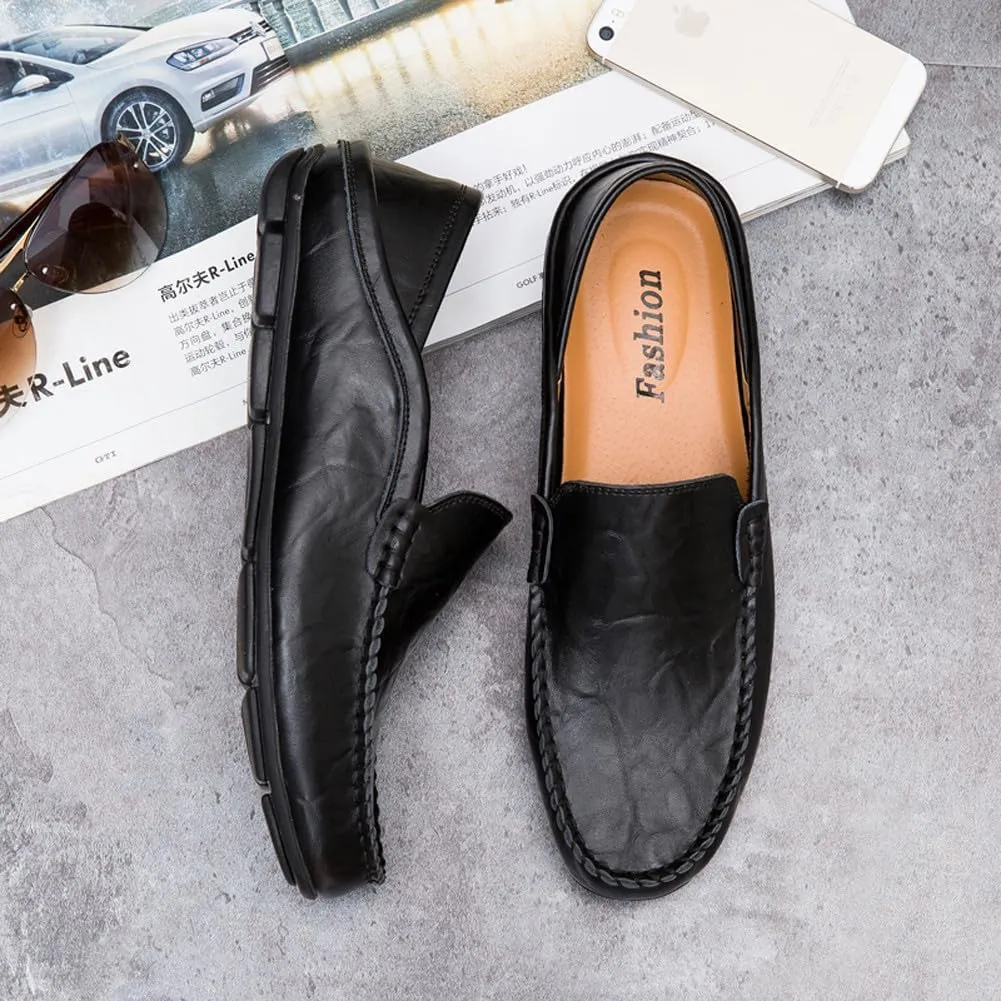 Men's Lightweight Casual Genuine Leather Slip On Soft Driving Walking Shoes Penny Loafer Flats Shoes
