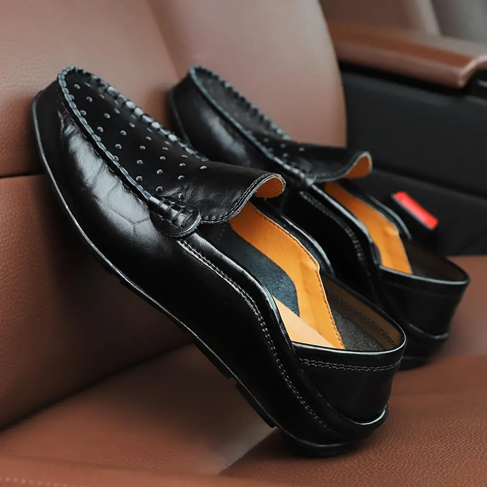 Men's Lightweight Casual Genuine Leather Slip On Soft Driving Walking Shoes Penny Loafer Flats Shoes