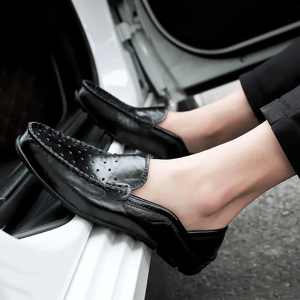 Men's Lightweight Casual Genuine Leather Slip On Soft Driving Walking Shoes Penny Loafer Flats Shoes