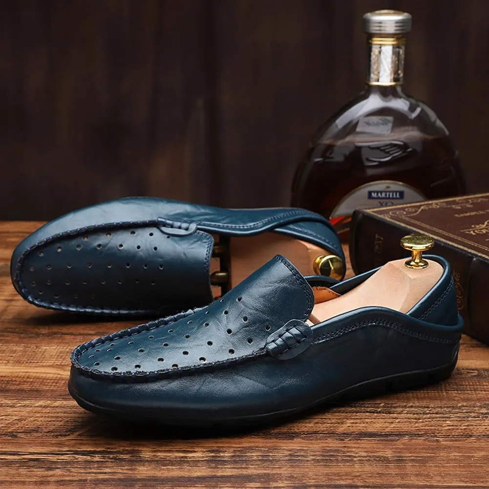 Men's Lightweight Casual Genuine Leather Slip On Soft Driving Walking Shoes Penny Loafer Flats Shoes