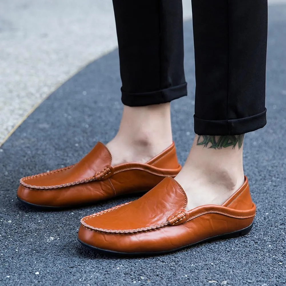 Men's Lightweight Casual Genuine Leather Slip On Soft Driving Walking Shoes Penny Loafer Flats Shoes