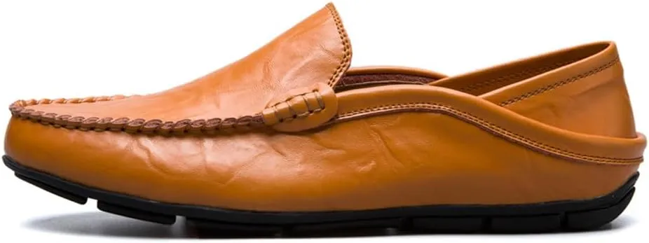 Men's Lightweight Casual Genuine Leather Slip On Soft Driving Walking Shoes Penny Loafer Flats Shoes