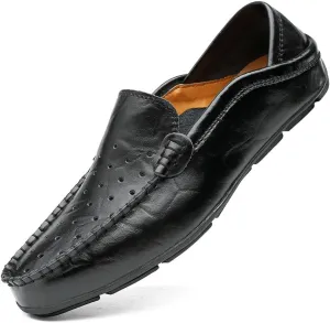Men's Lightweight Casual Genuine Leather Slip On Soft Driving Walking Shoes Penny Loafer Flats Shoes