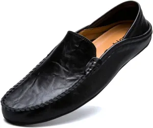Men's Lightweight Casual Genuine Leather Slip On Soft Driving Walking Shoes Penny Loafer Flats Shoes