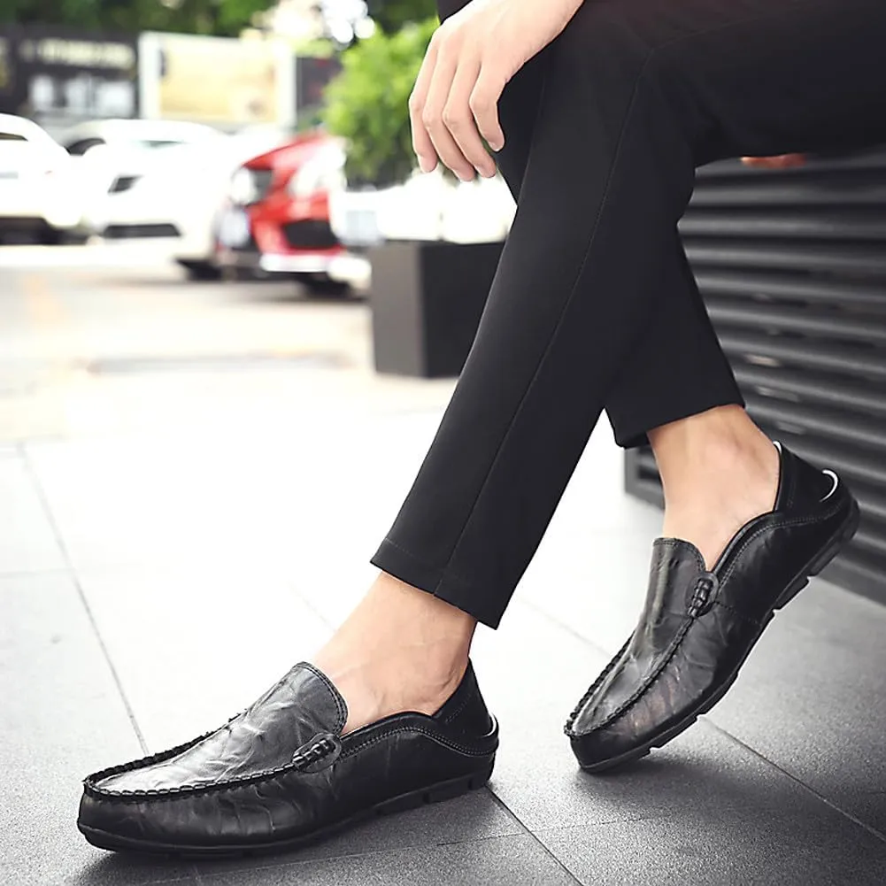 Men's Lightweight Casual Genuine Leather Slip On Soft Driving Walking Shoes Penny Loafer Flats Shoes