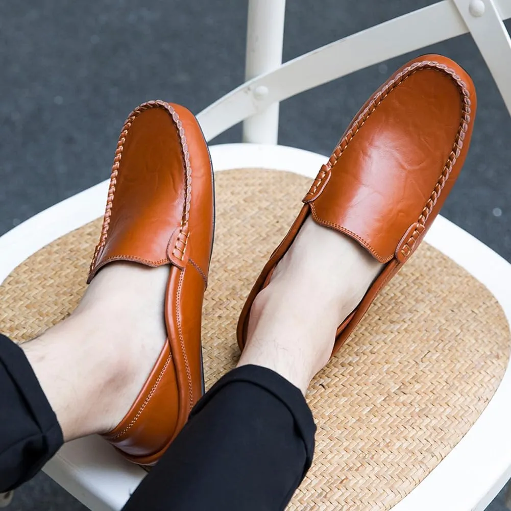 Men's Lightweight Casual Genuine Leather Slip On Soft Driving Walking Shoes Penny Loafer Flats Shoes