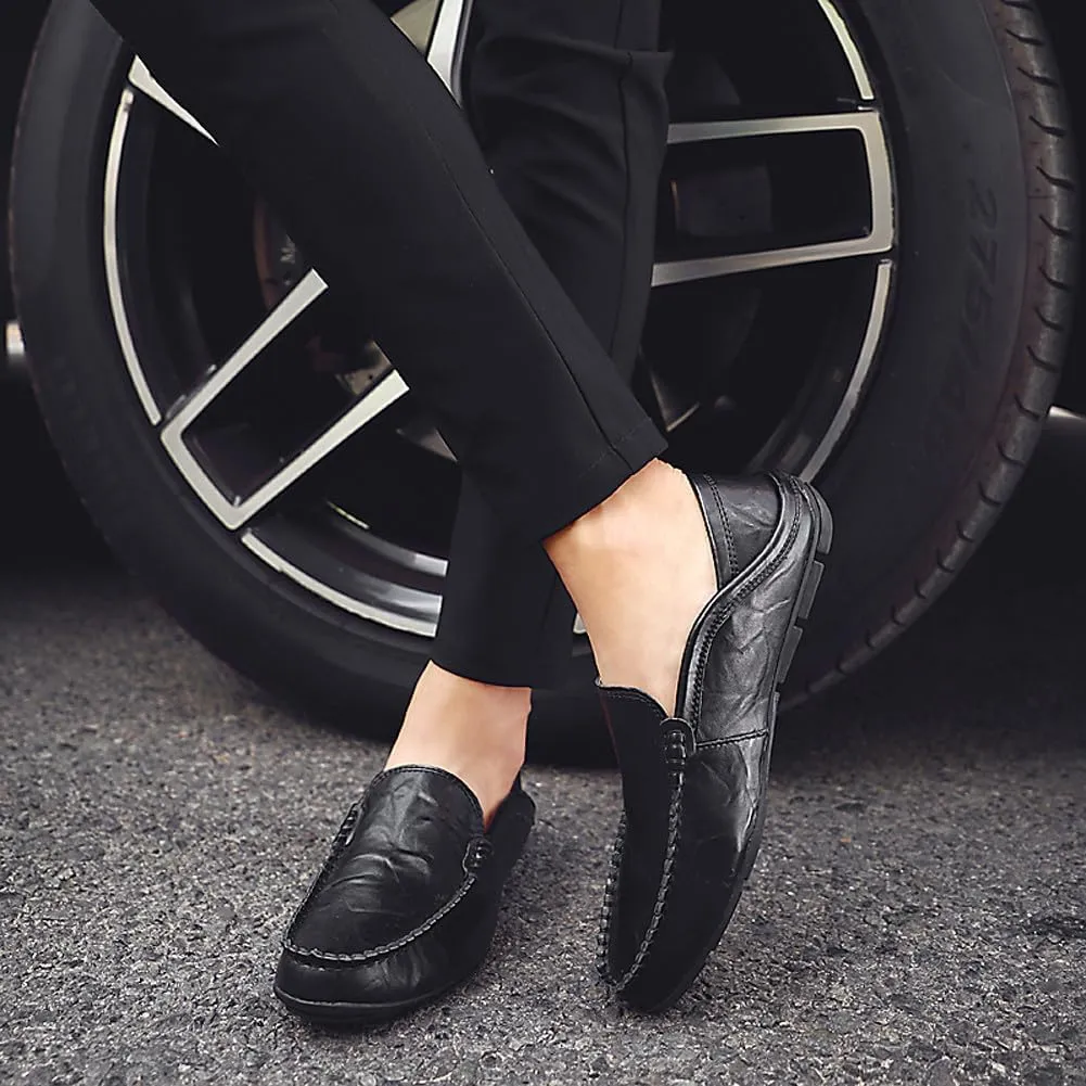 Men's Lightweight Casual Genuine Leather Slip On Soft Driving Walking Shoes Penny Loafer Flats Shoes