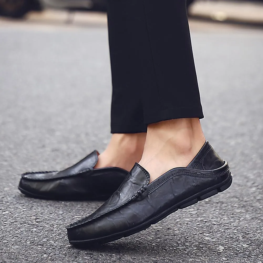 Men's Lightweight Casual Genuine Leather Slip On Soft Driving Walking Shoes Penny Loafer Flats Shoes
