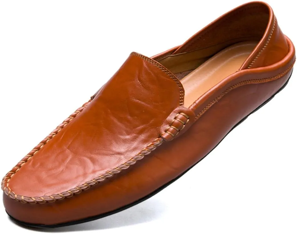 Men's Lightweight Casual Genuine Leather Slip On Soft Driving Walking Shoes Penny Loafer Flats Shoes