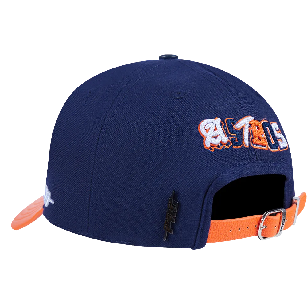 MLB HOUSTON ASTROS CITY RANSOM LEATHER PINCH FRONT STRAPBACK (MIDNIGHT NAVY)
