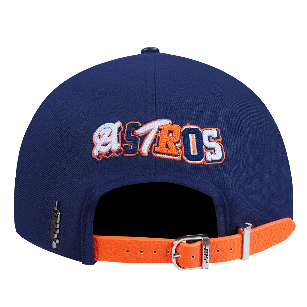 MLB HOUSTON ASTROS CITY RANSOM LEATHER PINCH FRONT STRAPBACK (MIDNIGHT NAVY)