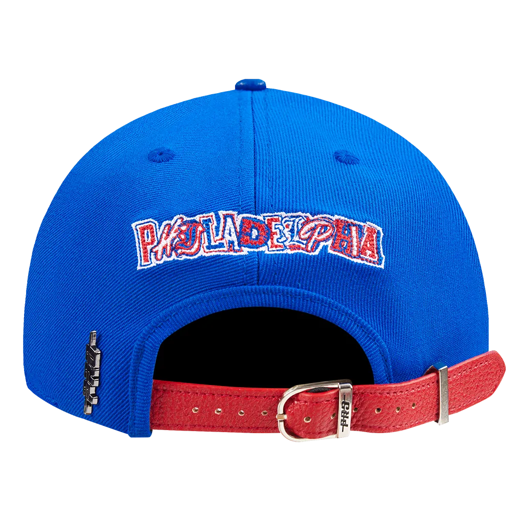 MLB PHILADELPHIA PHILLIES CITY RANSOM LEATHER PINCH FRONT STRAPBACK HAT (ROYAL BLUE)