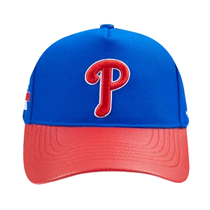 MLB PHILADELPHIA PHILLIES CITY RANSOM LEATHER PINCH FRONT STRAPBACK HAT (ROYAL BLUE)
