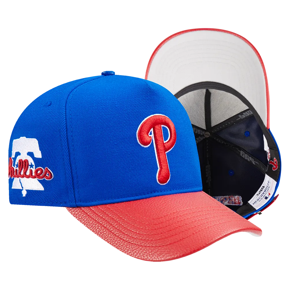 MLB PHILADELPHIA PHILLIES CITY RANSOM LEATHER PINCH FRONT STRAPBACK HAT (ROYAL BLUE)
