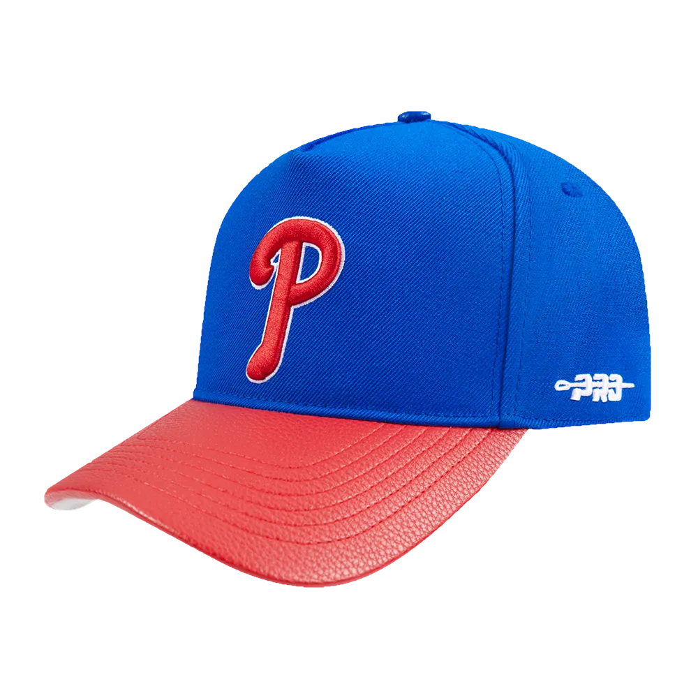 MLB PHILADELPHIA PHILLIES CITY RANSOM LEATHER PINCH FRONT STRAPBACK HAT (ROYAL BLUE)