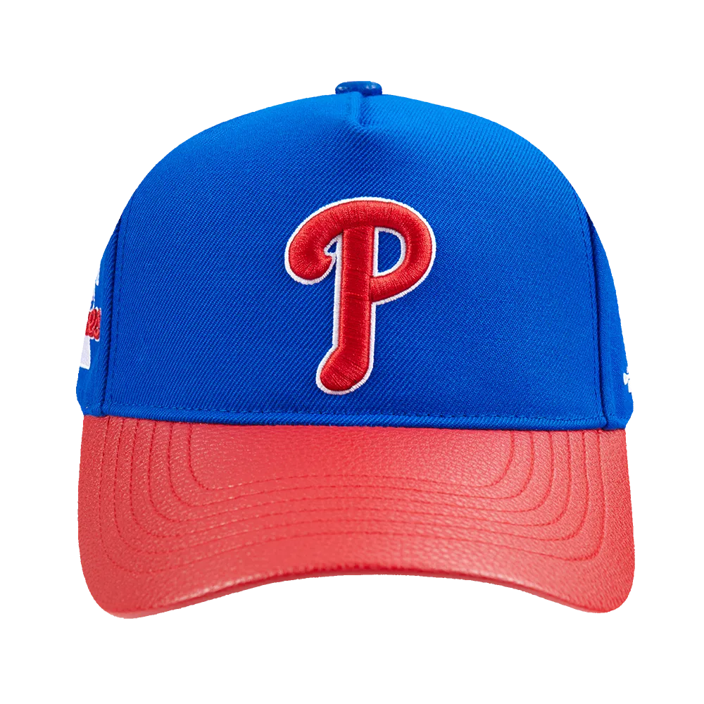 MLB PHILADELPHIA PHILLIES CITY RANSOM LEATHER PINCH FRONT STRAPBACK HAT (ROYAL BLUE)