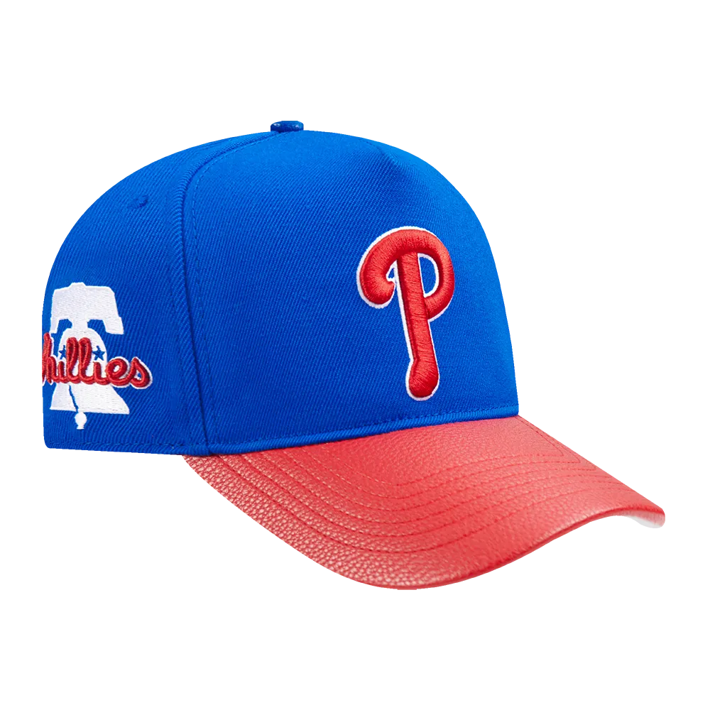MLB PHILADELPHIA PHILLIES CITY RANSOM LEATHER PINCH FRONT STRAPBACK HAT (ROYAL BLUE)