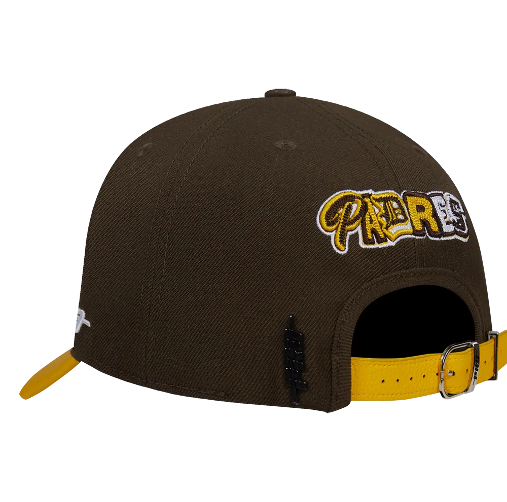 MLB SAN DIEGO PADRES CITY RANSOM LEATHER PINCH FRONT STRAPBACK HAT (BROWN)