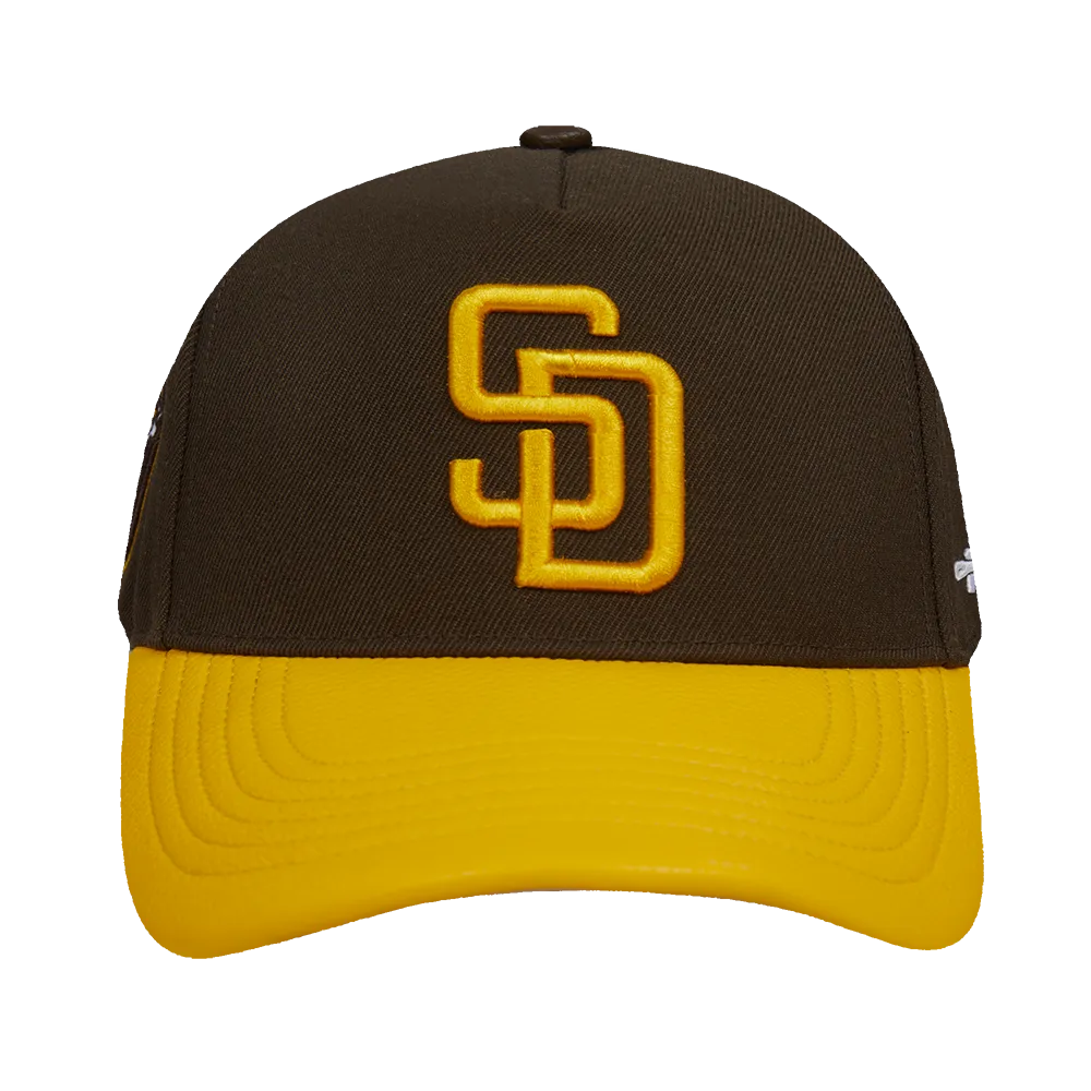 MLB SAN DIEGO PADRES CITY RANSOM LEATHER PINCH FRONT STRAPBACK HAT (BROWN)