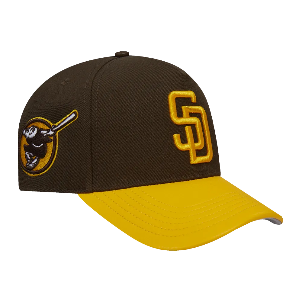 MLB SAN DIEGO PADRES CITY RANSOM LEATHER PINCH FRONT STRAPBACK HAT (BROWN)