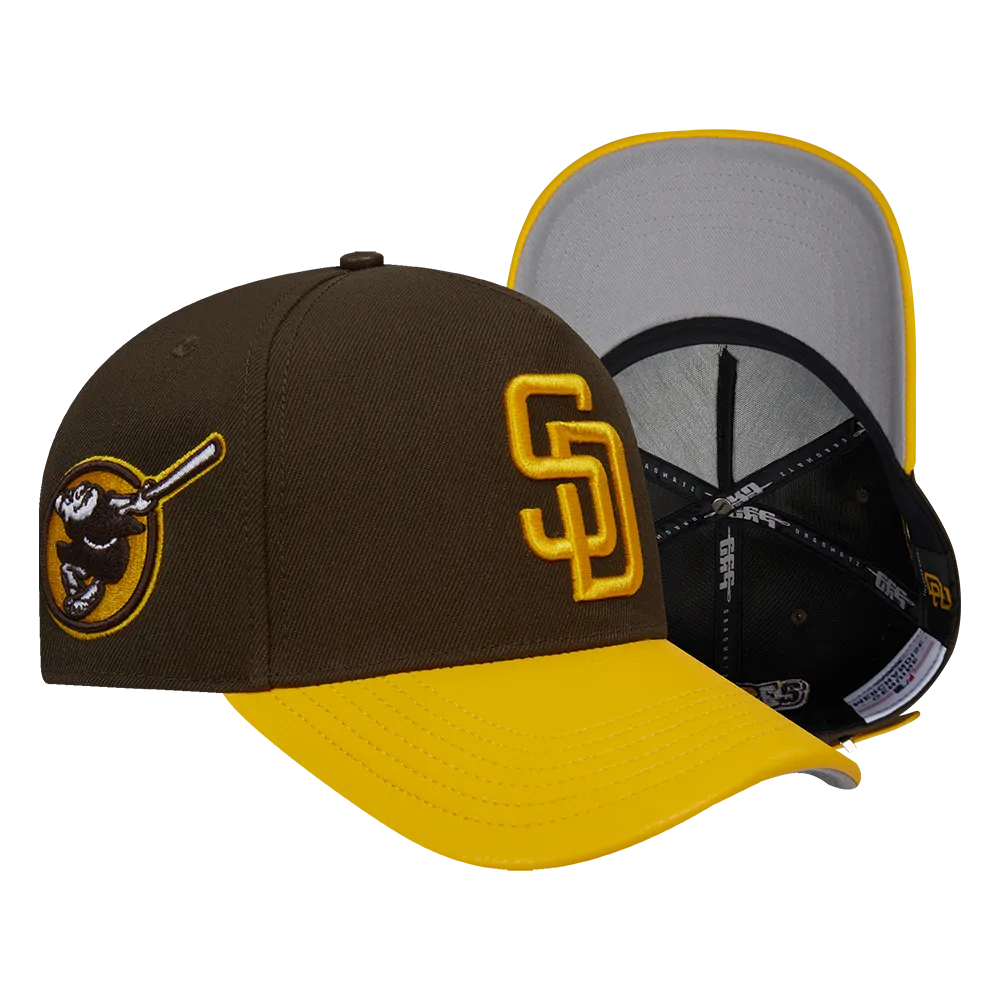 MLB SAN DIEGO PADRES CITY RANSOM LEATHER PINCH FRONT STRAPBACK HAT (BROWN)