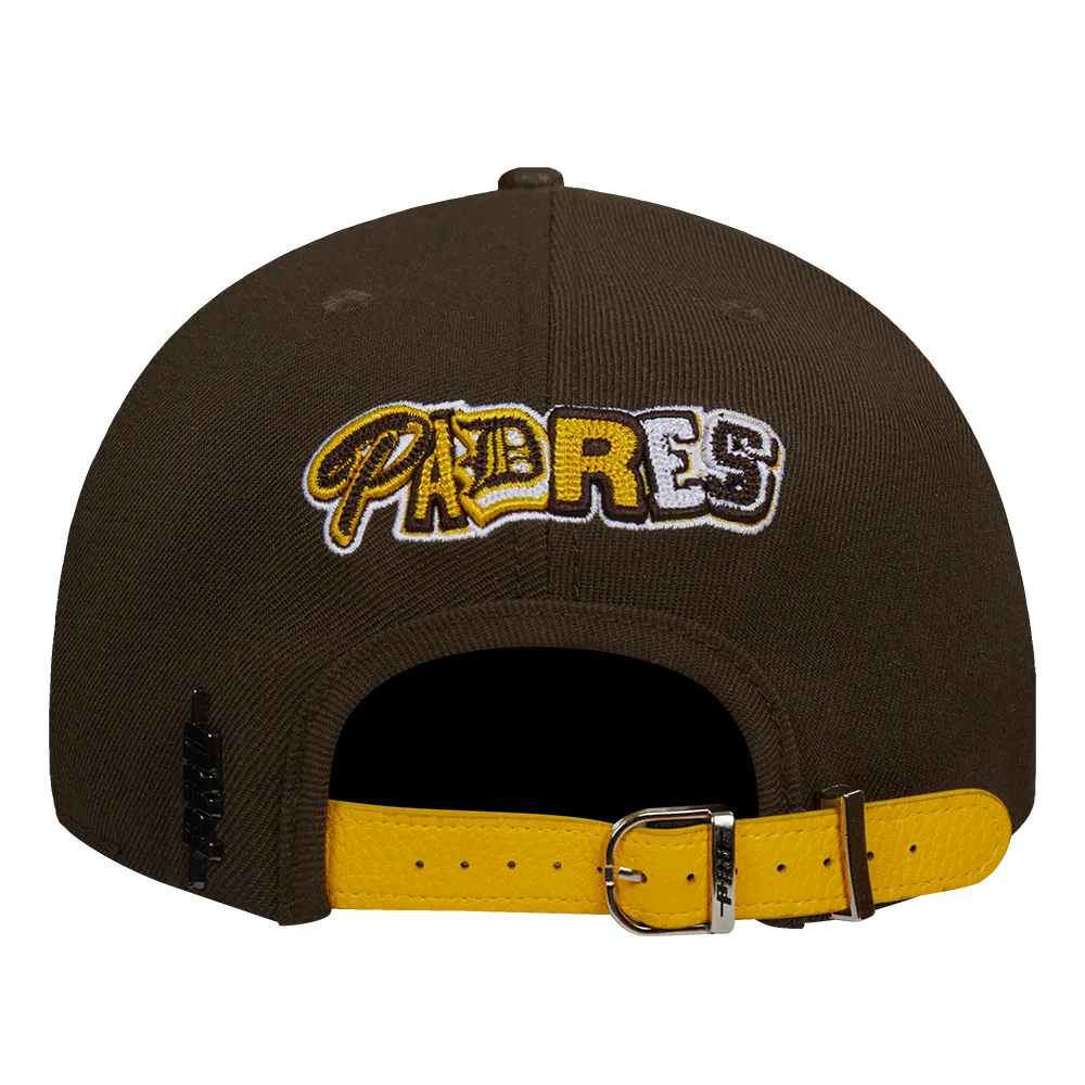 MLB SAN DIEGO PADRES CITY RANSOM LEATHER PINCH FRONT STRAPBACK HAT (BROWN)