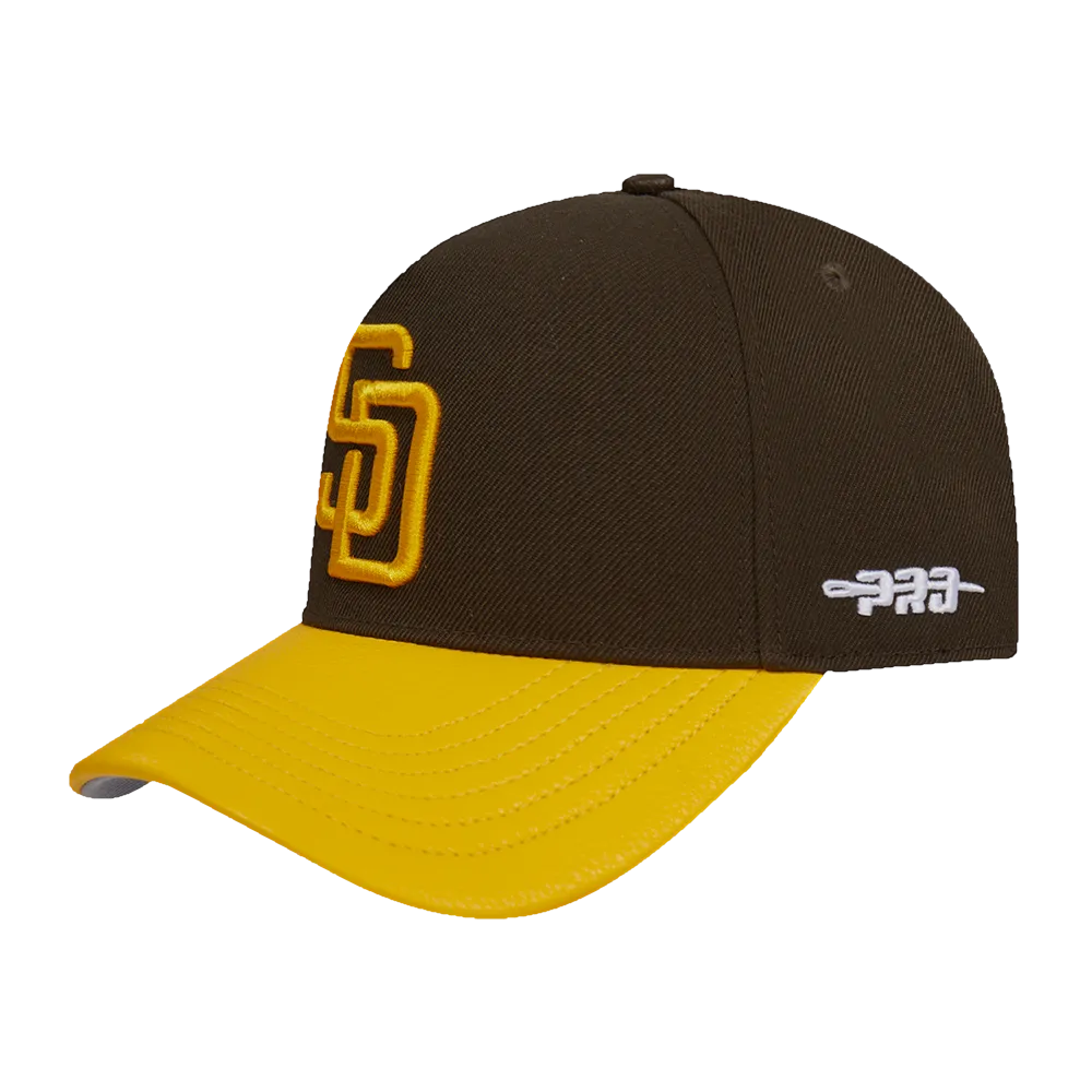 MLB SAN DIEGO PADRES CITY RANSOM LEATHER PINCH FRONT STRAPBACK HAT (BROWN)