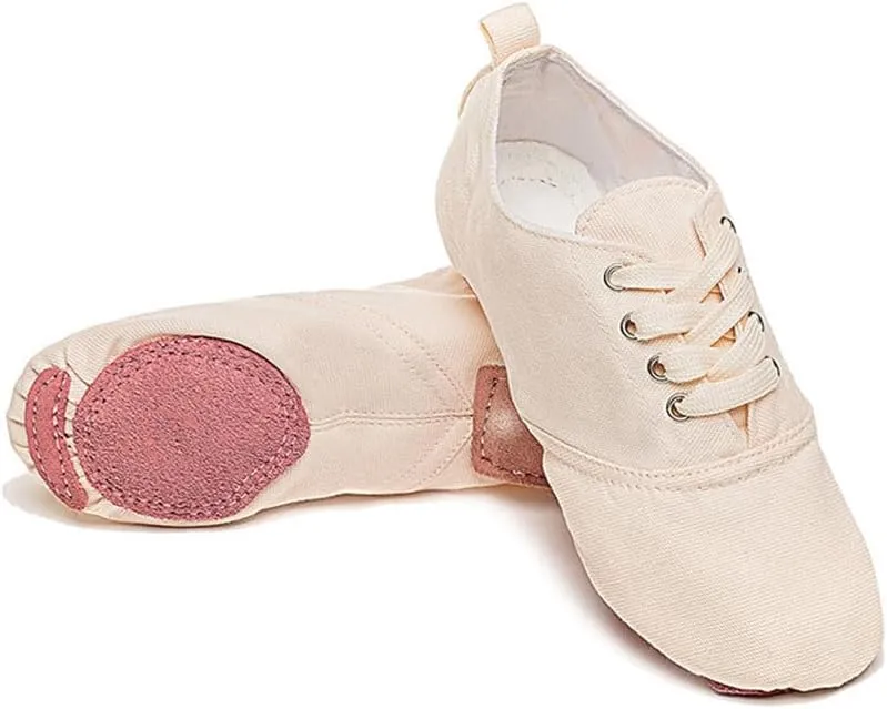 MSMAX Jazz Shoes for Women Girls Split Sole Canvas Ballet Dance Teaching Flats Nude 6 M US Women