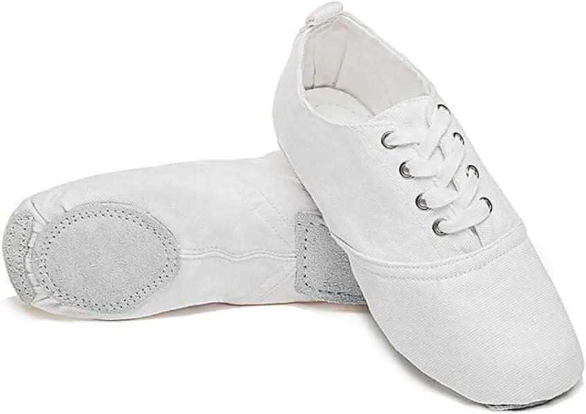 MSMAX Jazz Shoes for Women Girls Split Sole Canvas Ballet Dance Teaching Flats White 10 M US Women