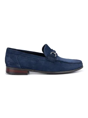 Navy Suede Leather Moccasins