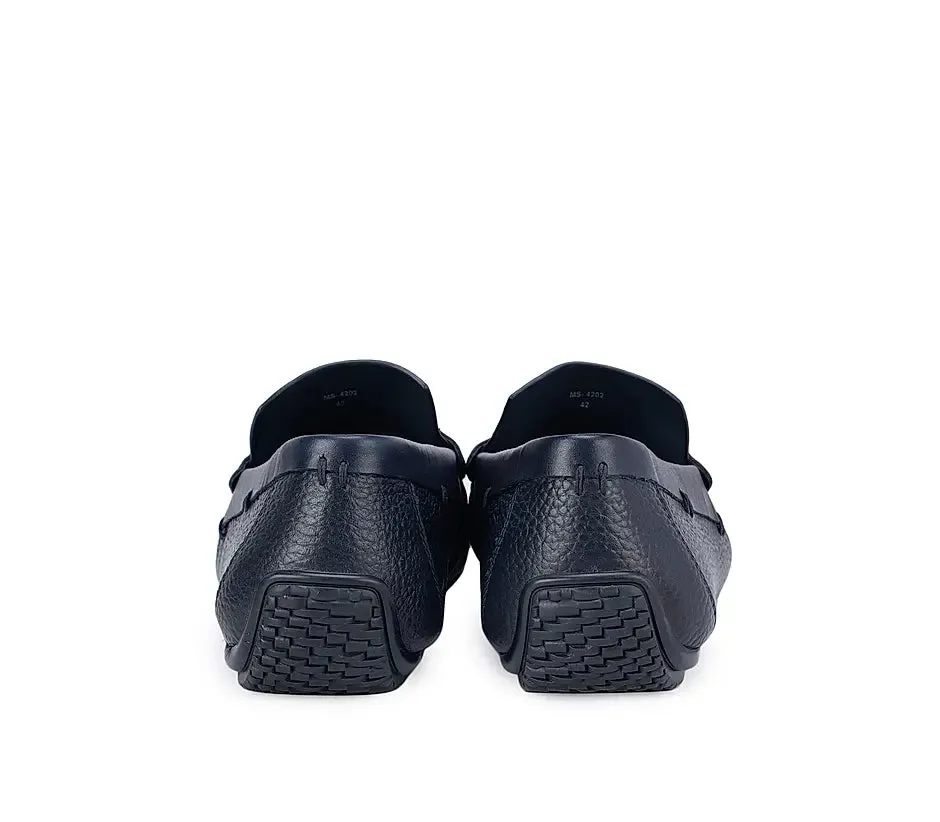 Navy Textured Leather Panel Moccasins
