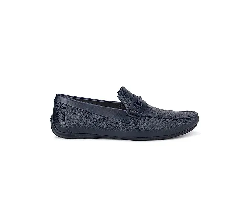 Navy Textured Leather Panel Moccasins
