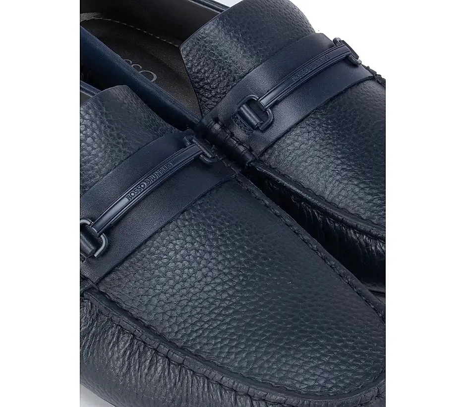Navy Textured Leather Panel Moccasins