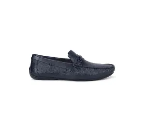 Navy Textured Leather Panel Moccasins